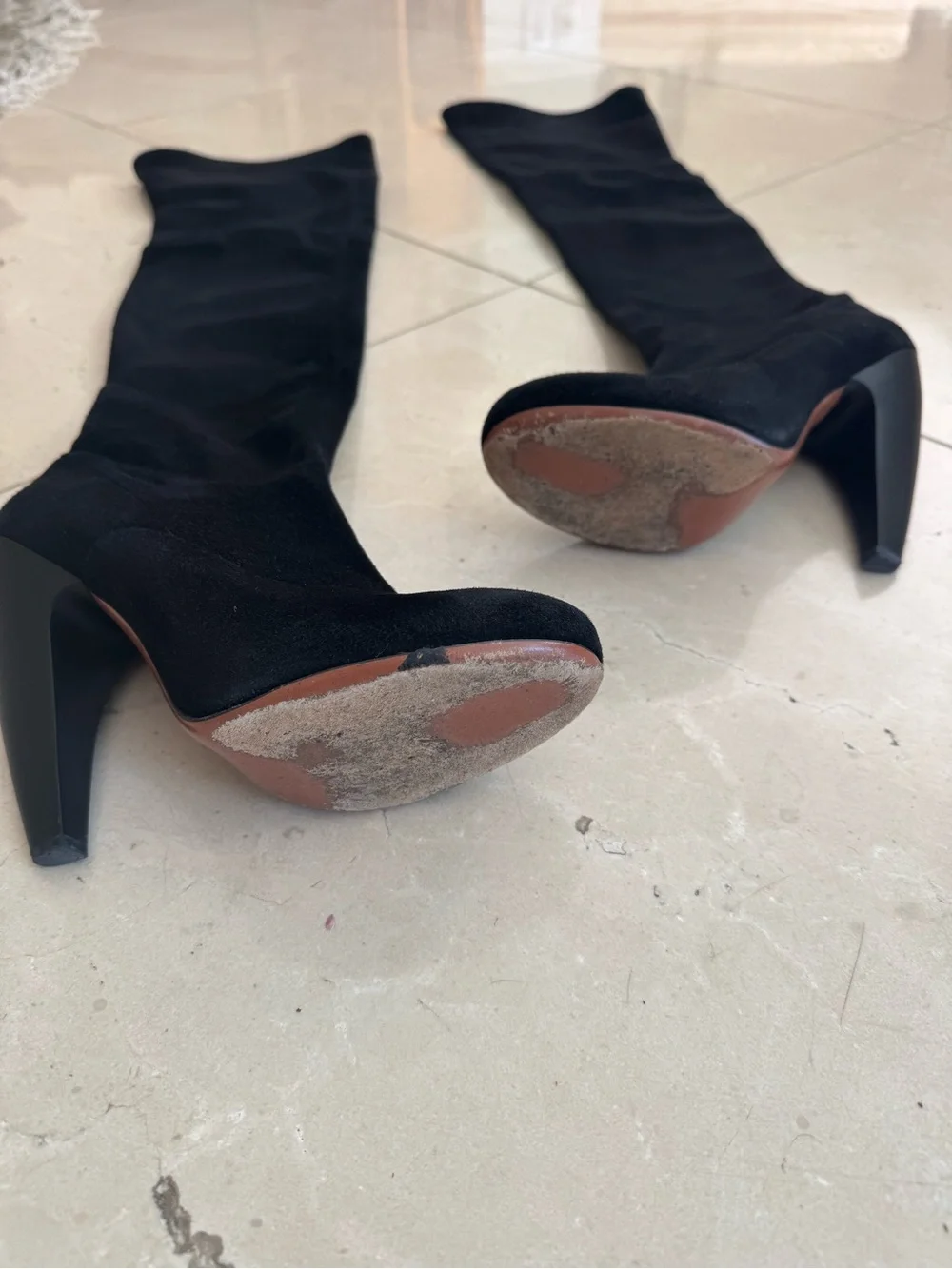 Alaia Women's Black Over-the-Knee Suede Stretch Heel Boots, Size 39